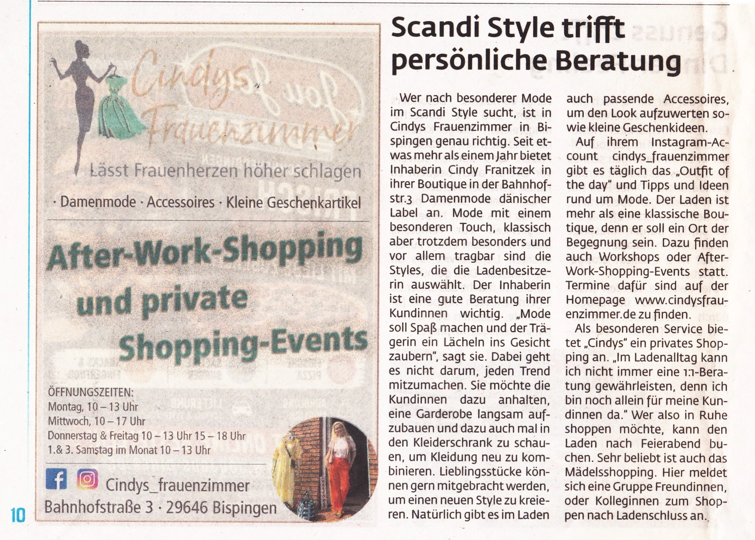 Zeitungsartikel über Cindys Frauenzimmer in Bispingen – Scandi Style trifft persönliche Beratung